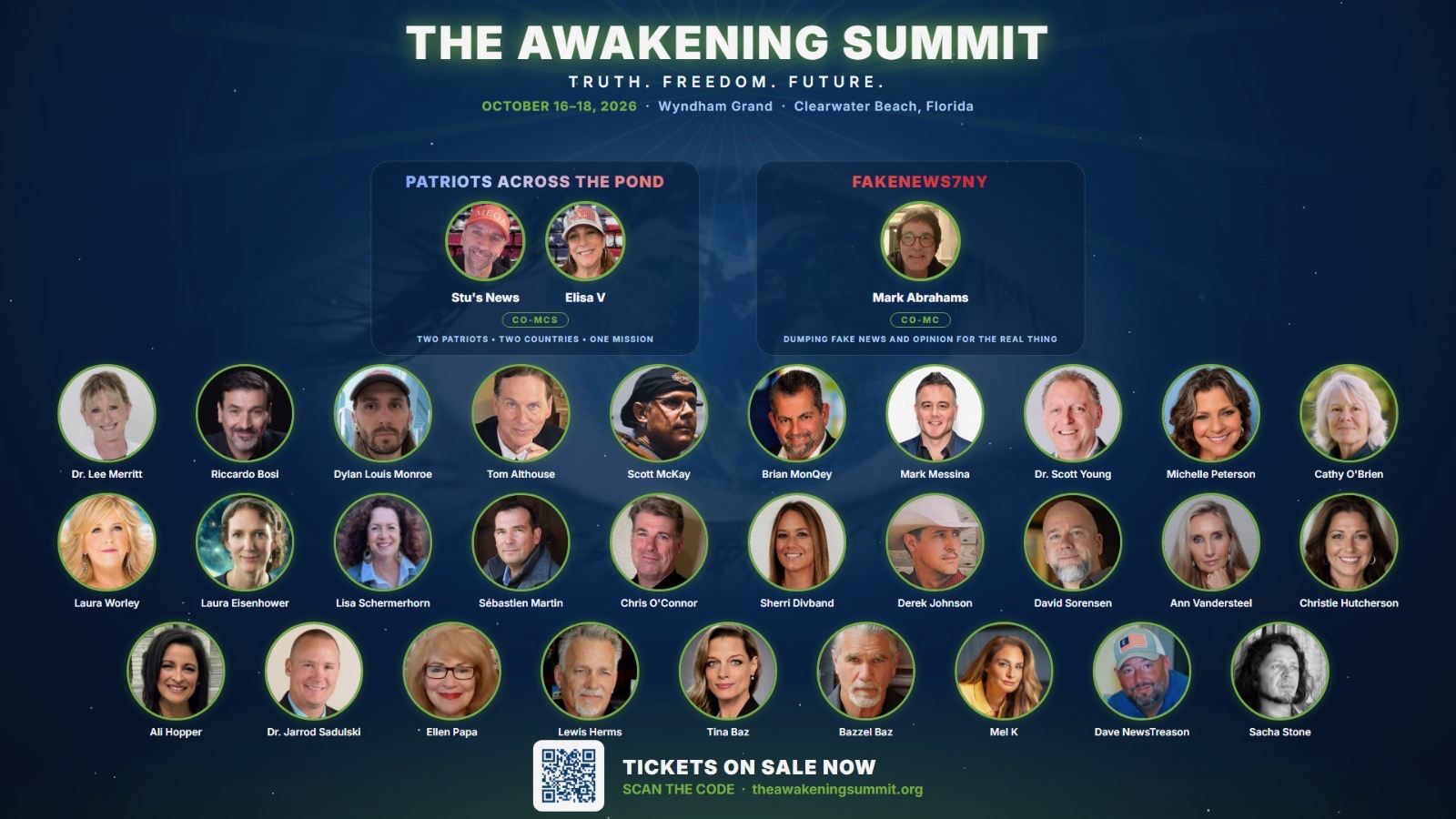 The Awakening Summit speaker lineup, October 16-18 2026, Wyndham Grand, Clearwater Beach, Florida